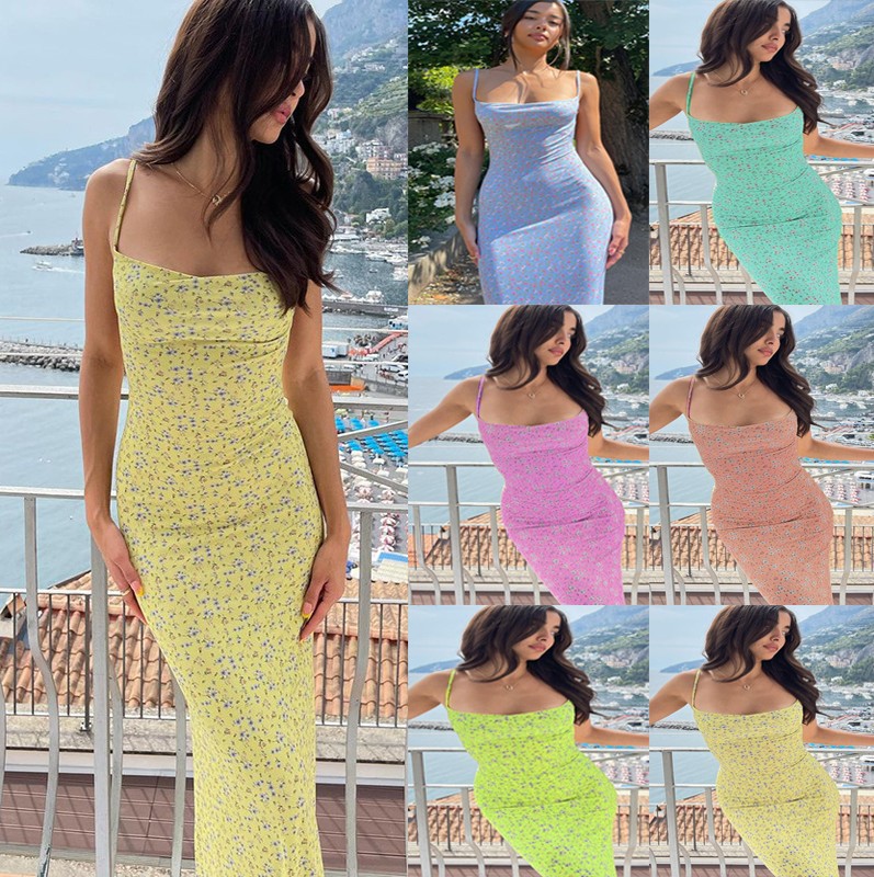 Women's Slim Backless Suspender Floral Dress