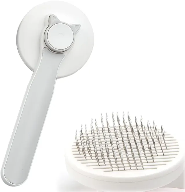 Cat Brush Self Cleaning Kitten Brush For Short Long Haired Cats Dog Cat Grooming Brush To Remove Loose Fur And Dead Undercoat Gray - Shop at LoveMi