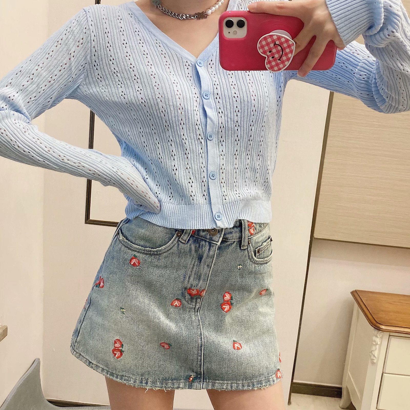 Ladies Solid Color Thin Knitted Sun Protection Shirt