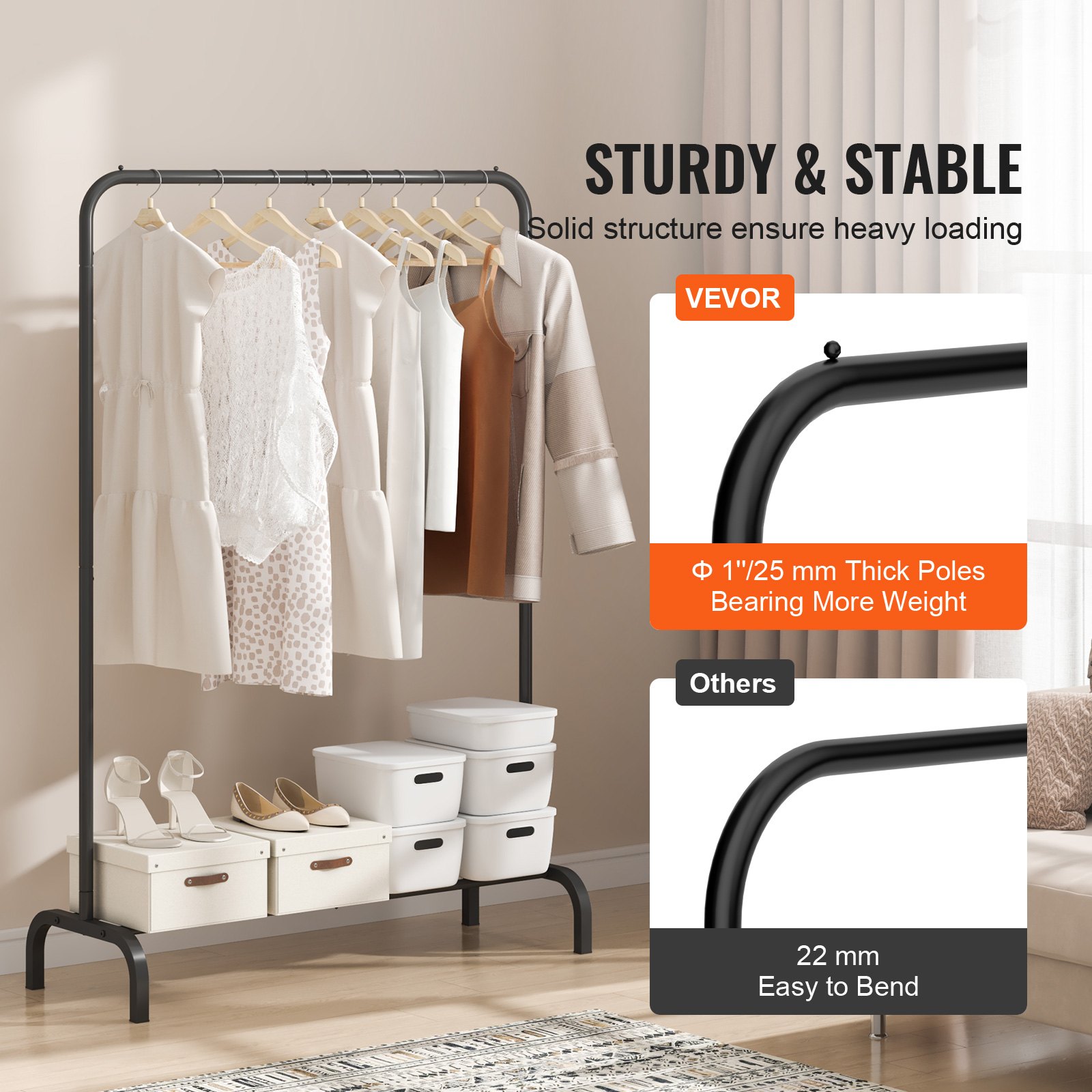 VEVOR Clothes Rack, Heavy Duty Clothing Garment Rack With Hanging Rod And Bottom Storage Area, Clothing… image 4