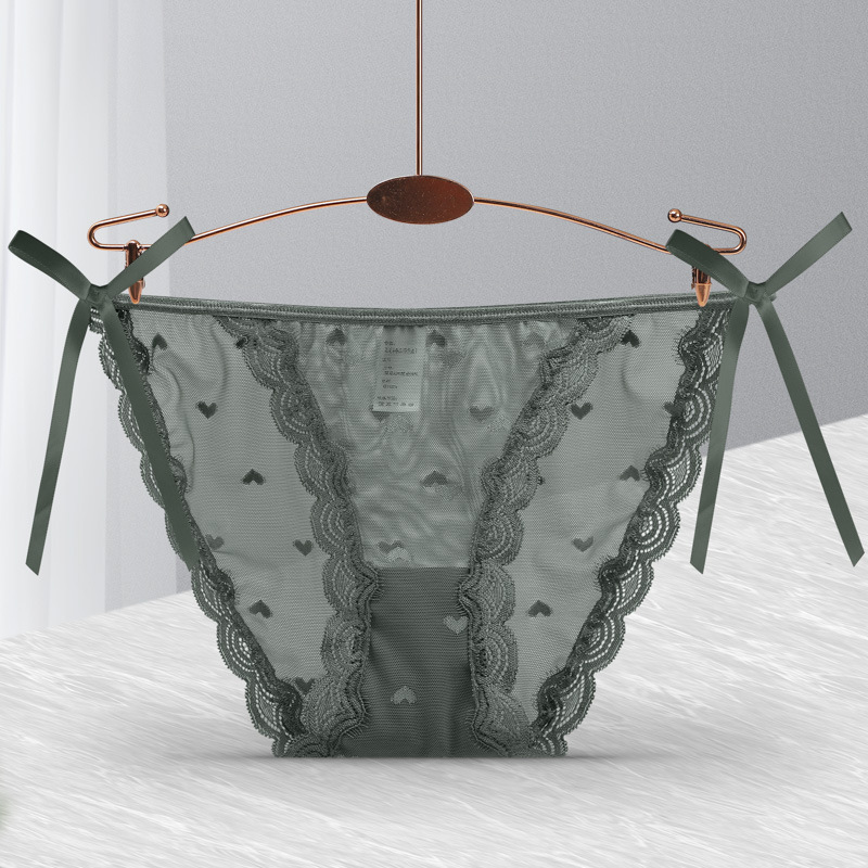 Ladies Fashion Lace Heart Thong Briefs Green - Shop at LoveMi