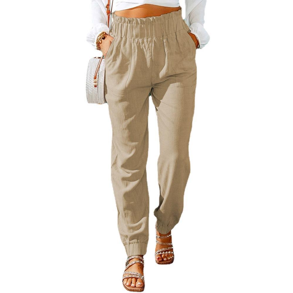 Women's Ruffled Elastic Belt High Waist Pants