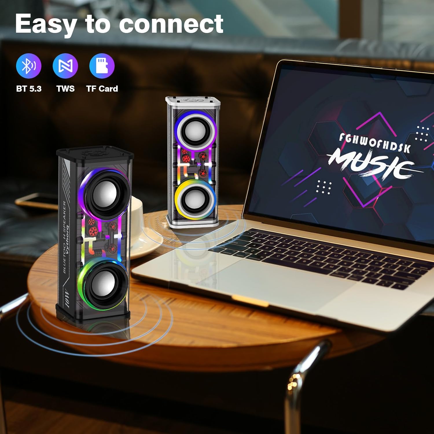 Transparent Ambient Light, Great Sound , V8 Desktop Bluetooth Speaker, Heavy — image 3