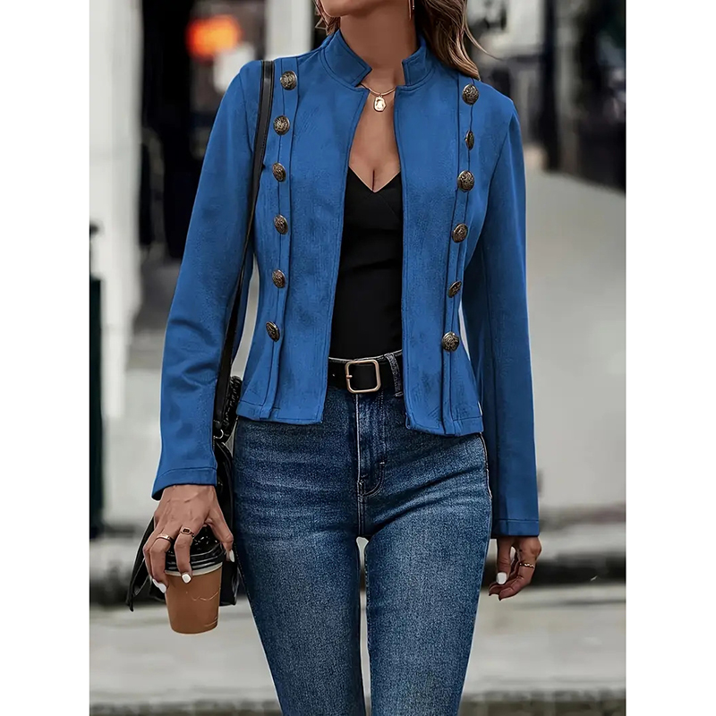 Women's Faux Suede Blazer Long Sleeve Notch Lapel Open Front Jacket, Casual Business Office Blazer Blue - Shop at LoveMi