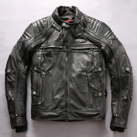 Men's Genuine Leather Stand Collar Slim Motorcycle Suit