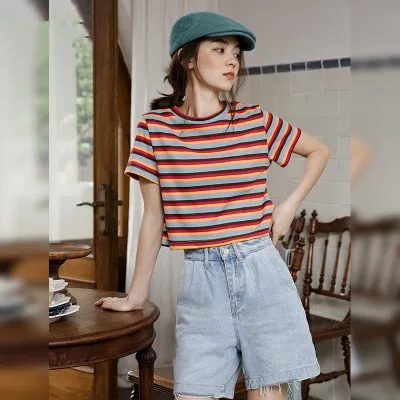 Color Matching Striped Summer Jacket Purple Stripe - Shop at LoveMi