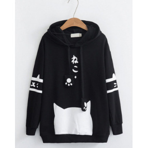 Women's Top Casual Cat Head Print Long Sleeve Hoodie Loose Women's Sweater Jacket