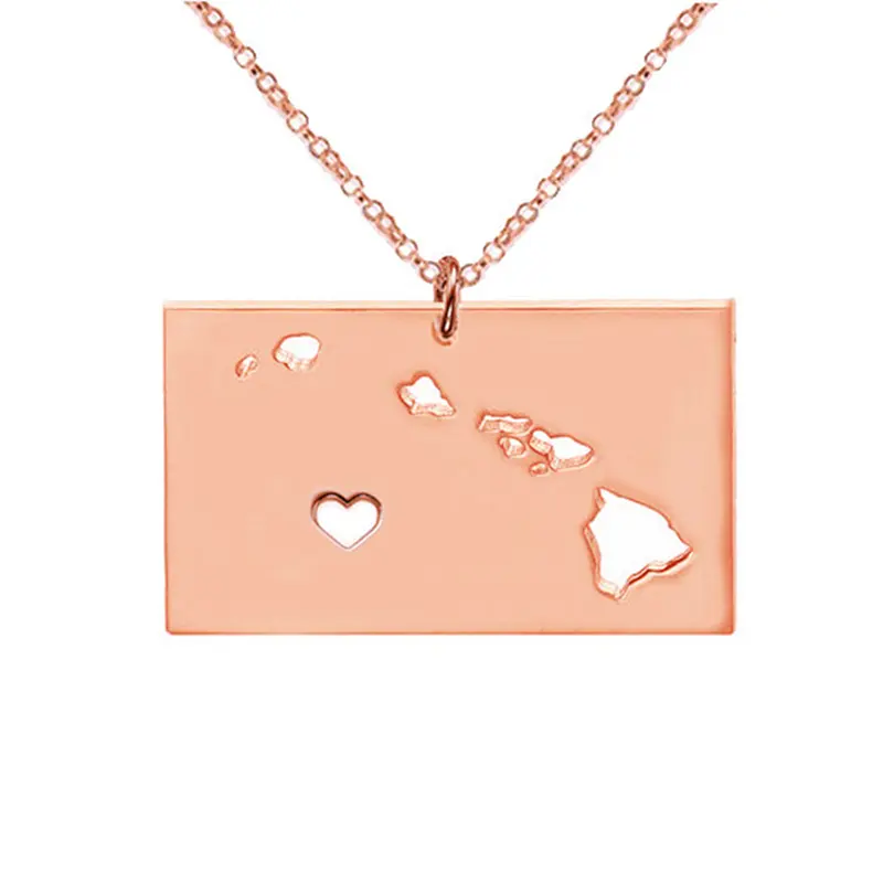 United States Hawaii State Map Stainless Steel Necklace