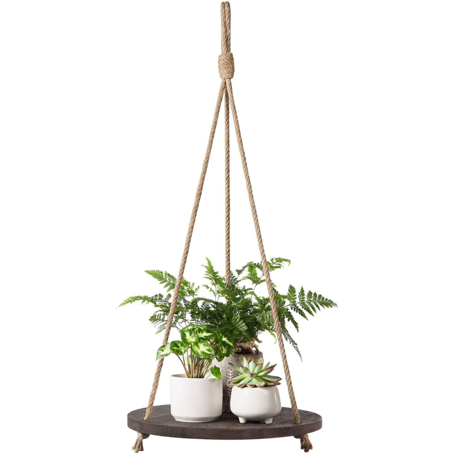 Indoor Plant Hanger Round Hanging Plant Shelf Farmhouse Decor Brown