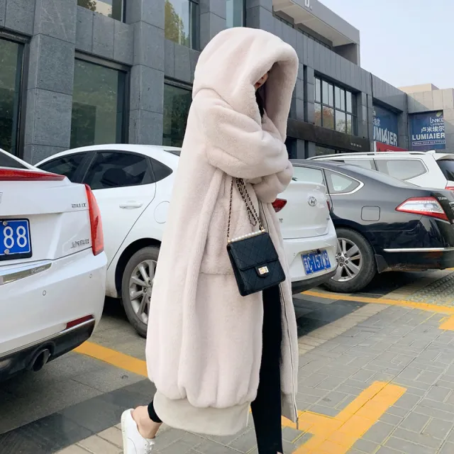 Loose Thick Warm Long Hooded Fur Coat Women Jacket White - Shop at LoveMi