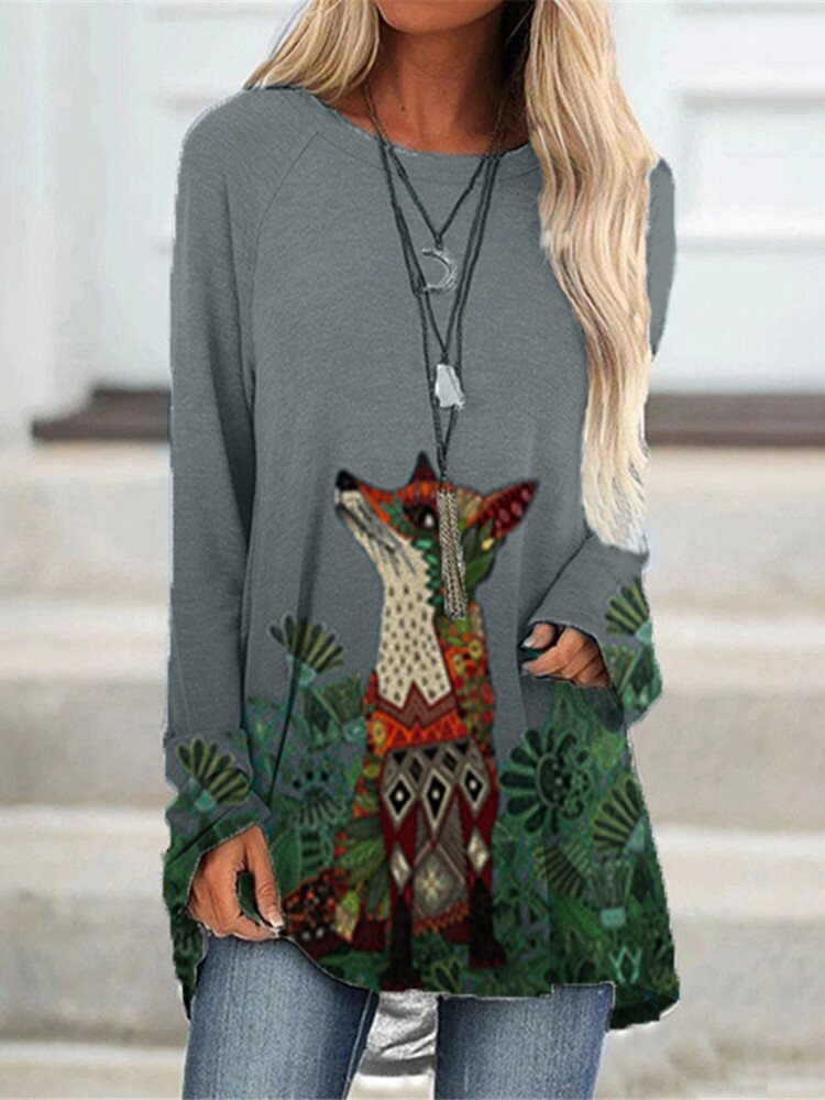 Long-sleeved T-shirt Casual Tops Round Neck Loose Sweater Women - Picture 10 of 15