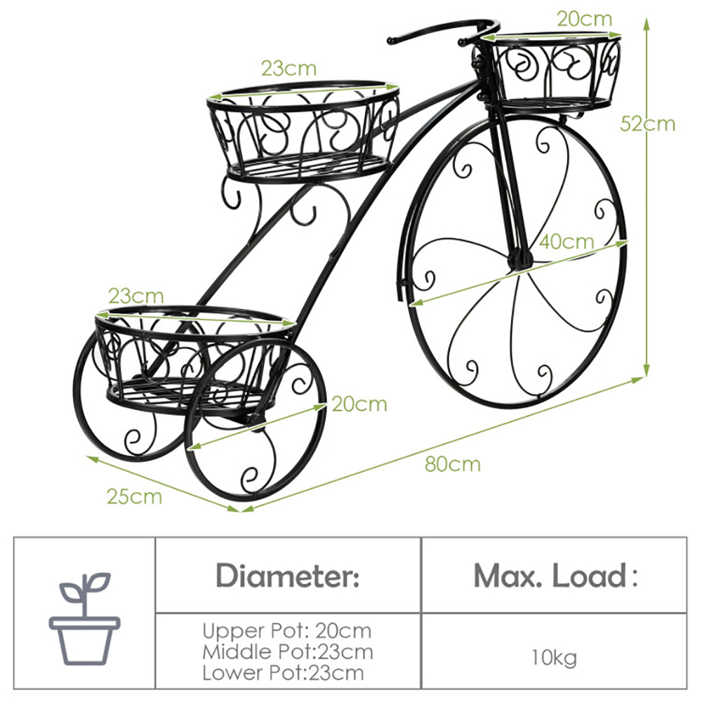 Old-Timey Tricycle Plant Stand Flower Pot Cart Holder In Parisian Style - Picture 7 of 7