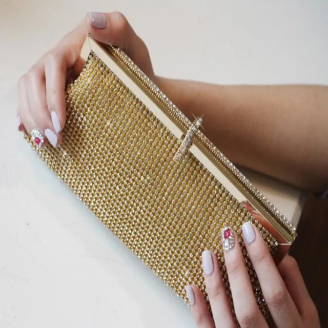 Super Dinner Pack Rhinester Female Bag Bridal Clutch Chain Gold - Shop at LoveMi