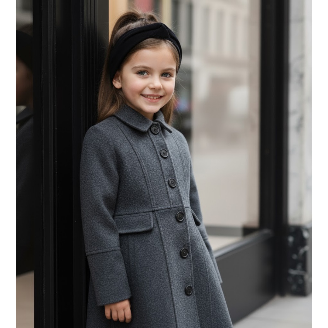 Girls Thick Warm Long Overcoat Vintage Wool Winter Coat Autumn 3-9Y