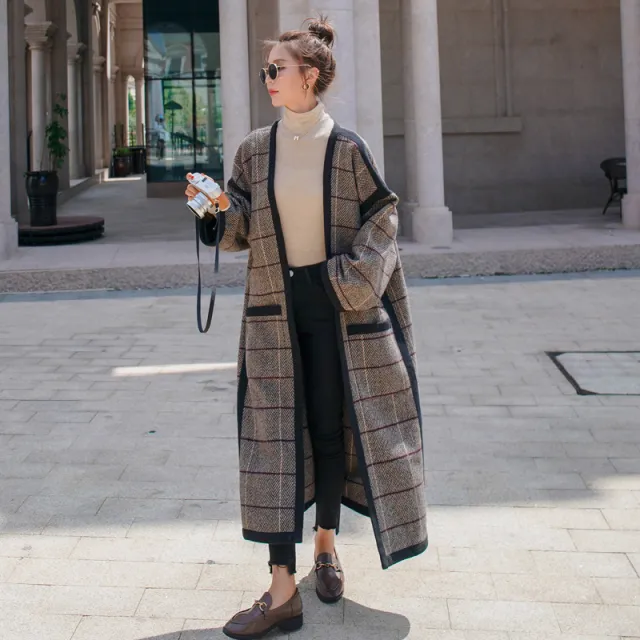 Medium Length Casual Tweed Coat Plaid - Shop at LoveMi