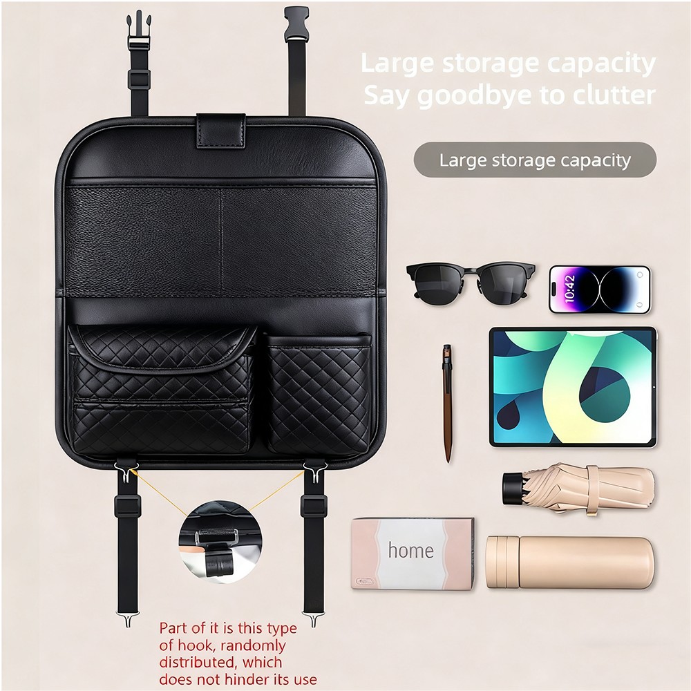 Car Organiser Bag Multi Pocket Black Leather  Holder Back Seat Storage Tidy