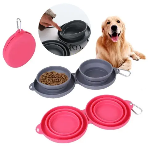 Rubber Foldable Double Bowl Pet Feeding Pets Supplies Dog