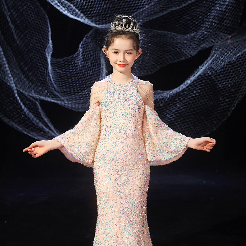 Evening Dress Girl Host Fishtail Niche Sequined Costume