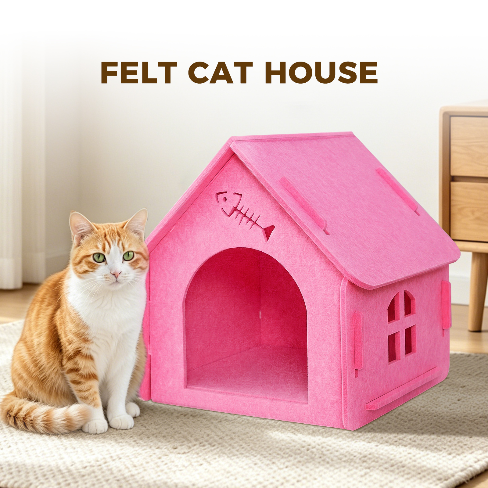 Detachable Felt Cat House, Cute Cottage Style Cat Cave, Indoor Cozy Pet Hideaway Shelter For Small Medium Cats — foto 2