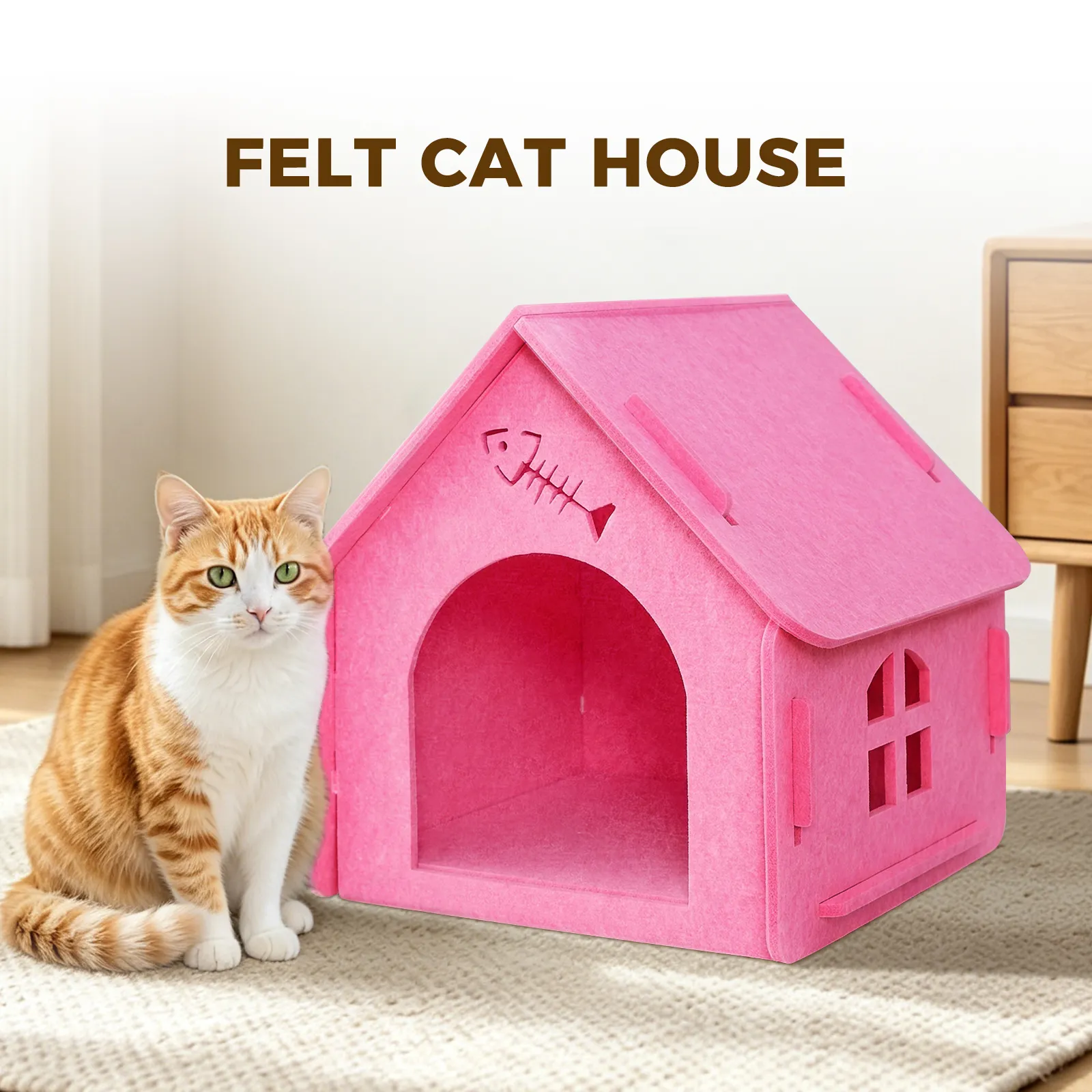 Detachable Felt Cat House, Cute Cottage Style