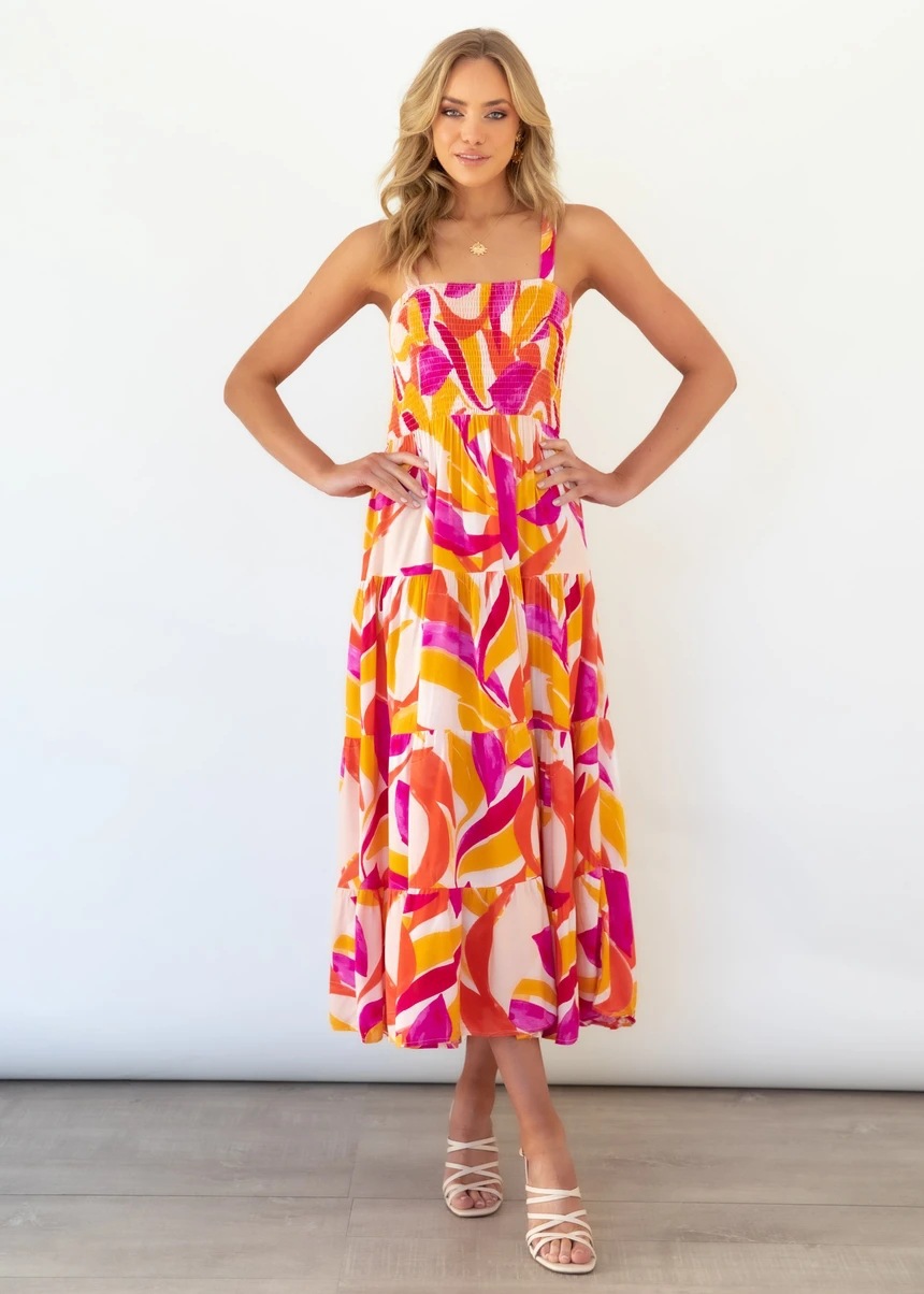 Sexy Spaghetti-strap Floral Print Pleated Dress