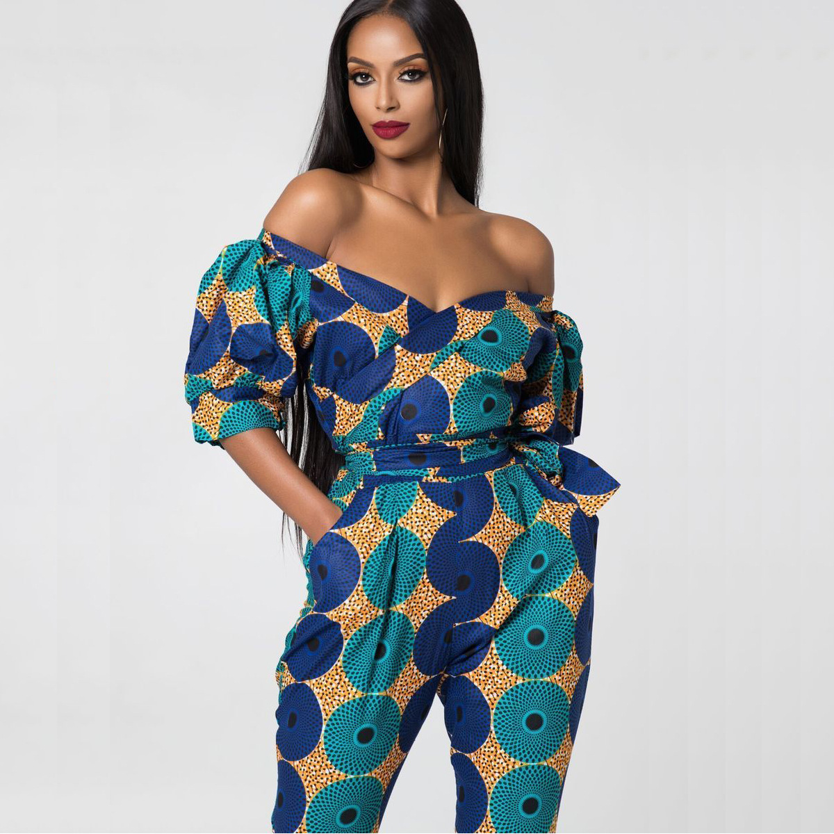 Title 3, Lantern sleeves off-the-shoulder neckline jumpsuit