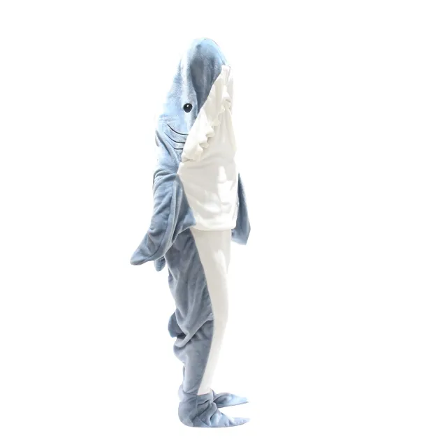 Cartoon Shark Sleeping Bag Pajamas Office Nap Shark Blanket Karakal Fabric Mermaid Shawl Blanket For Children Adult Grey Blue Shark - Shop at LoveMi