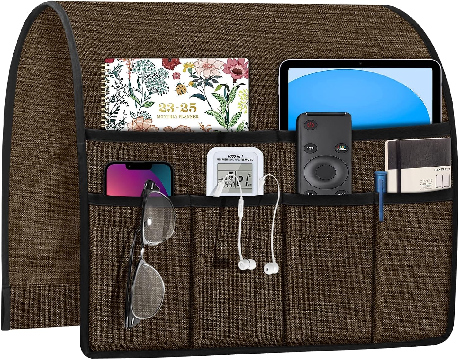 Remote Control Holder Armchair Caddy, Chocolate Armrest Organizer For TV Remotes, Phone, Magazines And Small Items