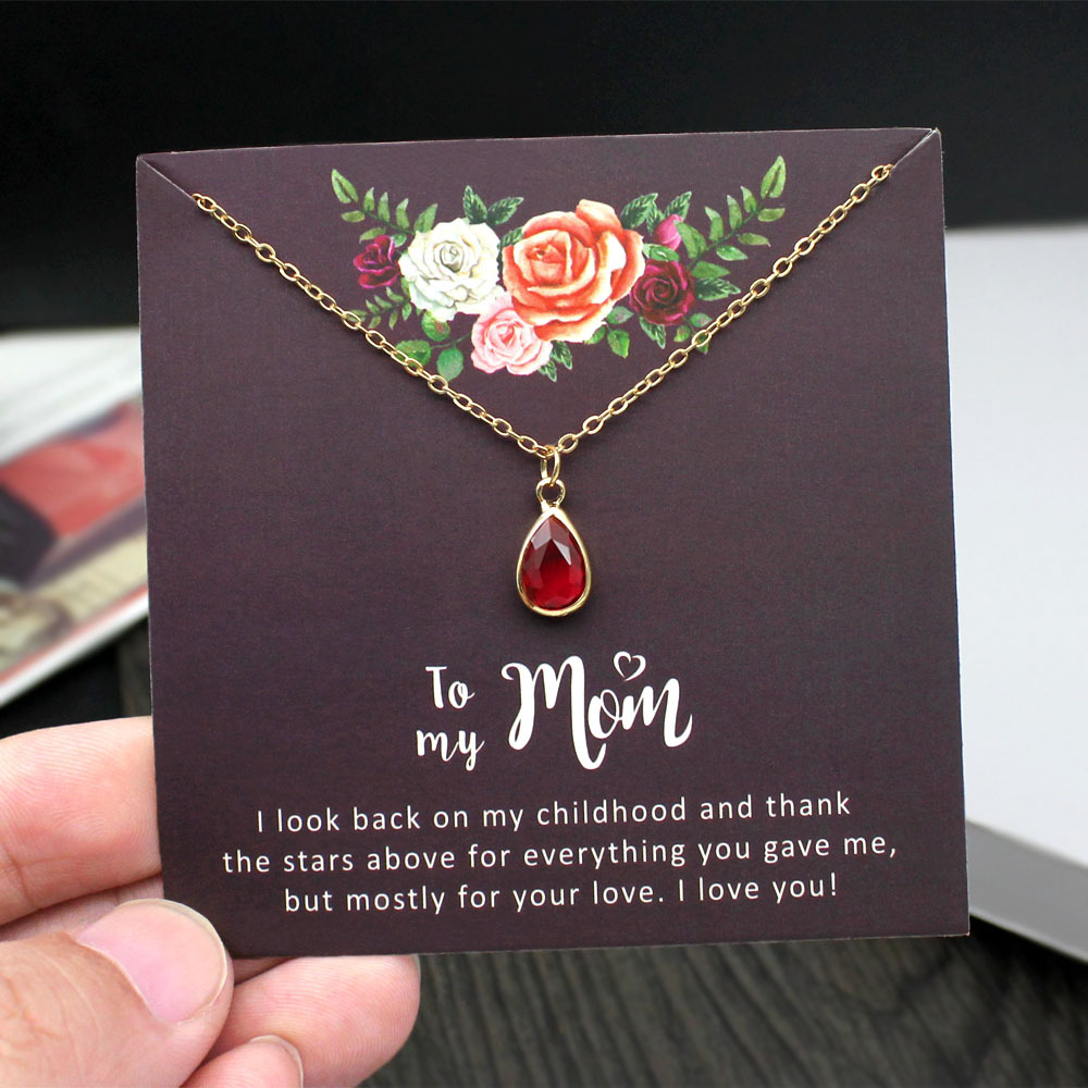 Mother Necklace Water Drop Birthstone Card Jewelry Gift