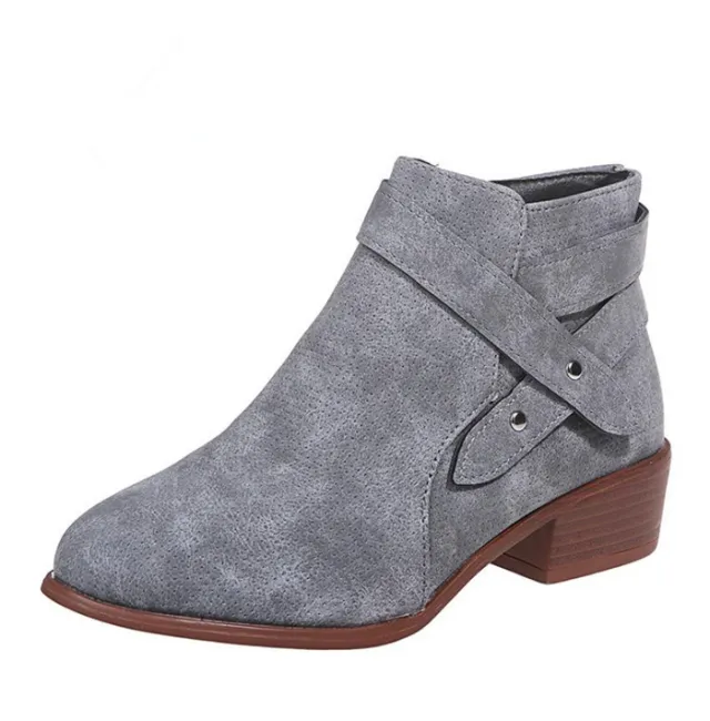 Large Size Single Boots Thick Heel Boots Ladies Grey - Shop at LoveMi