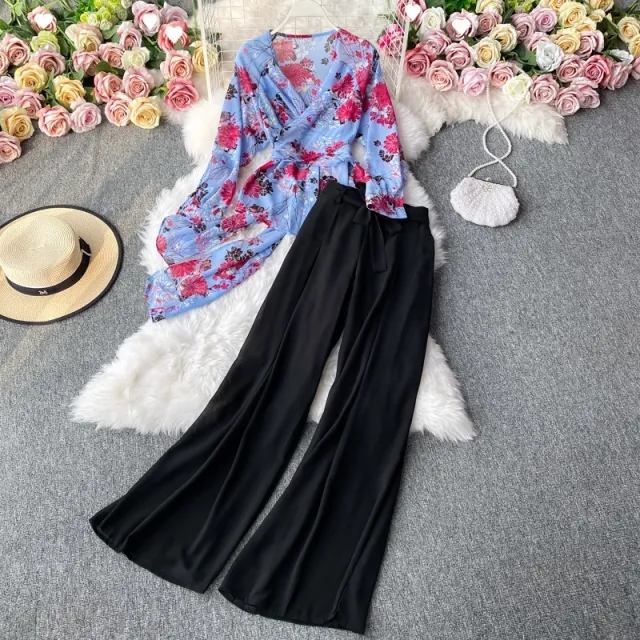 Women's Autumn New Vintage Two piece Set Blue - Shop at LoveMi