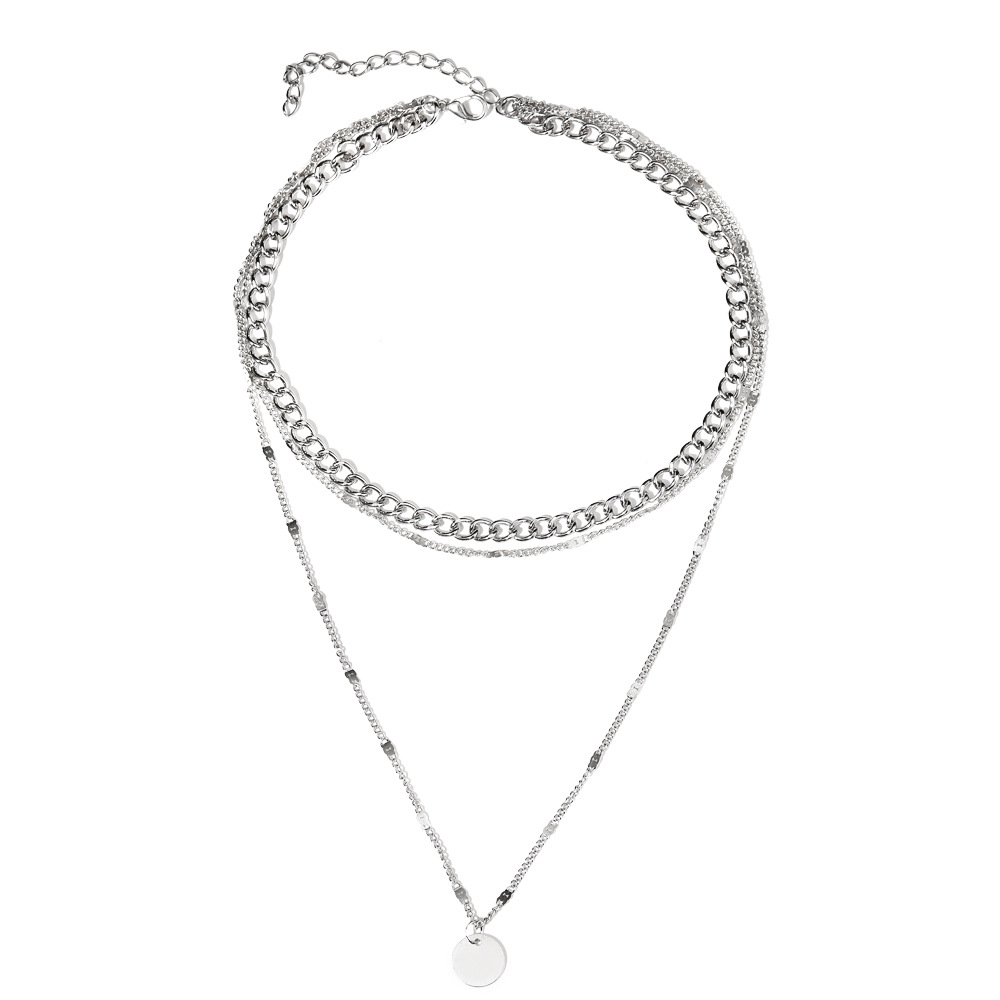 Ins Clavicle Chain Creative Simple Silver Iron Multi-Layer Necklace