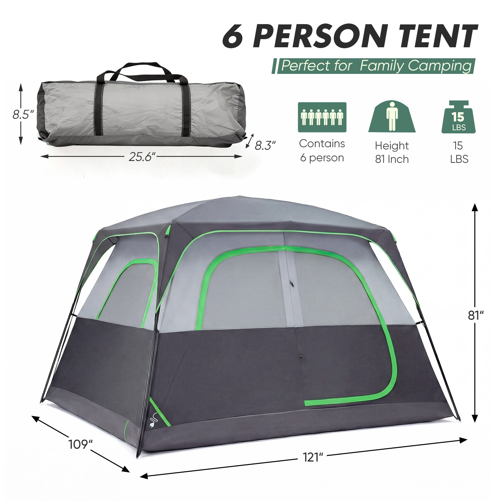 6-person Waterproof And Windproof Family Camping Tent, With Spacious Interior, Easy-to-install Double-layer Tent, Featuring Mesh Windows And Skylights