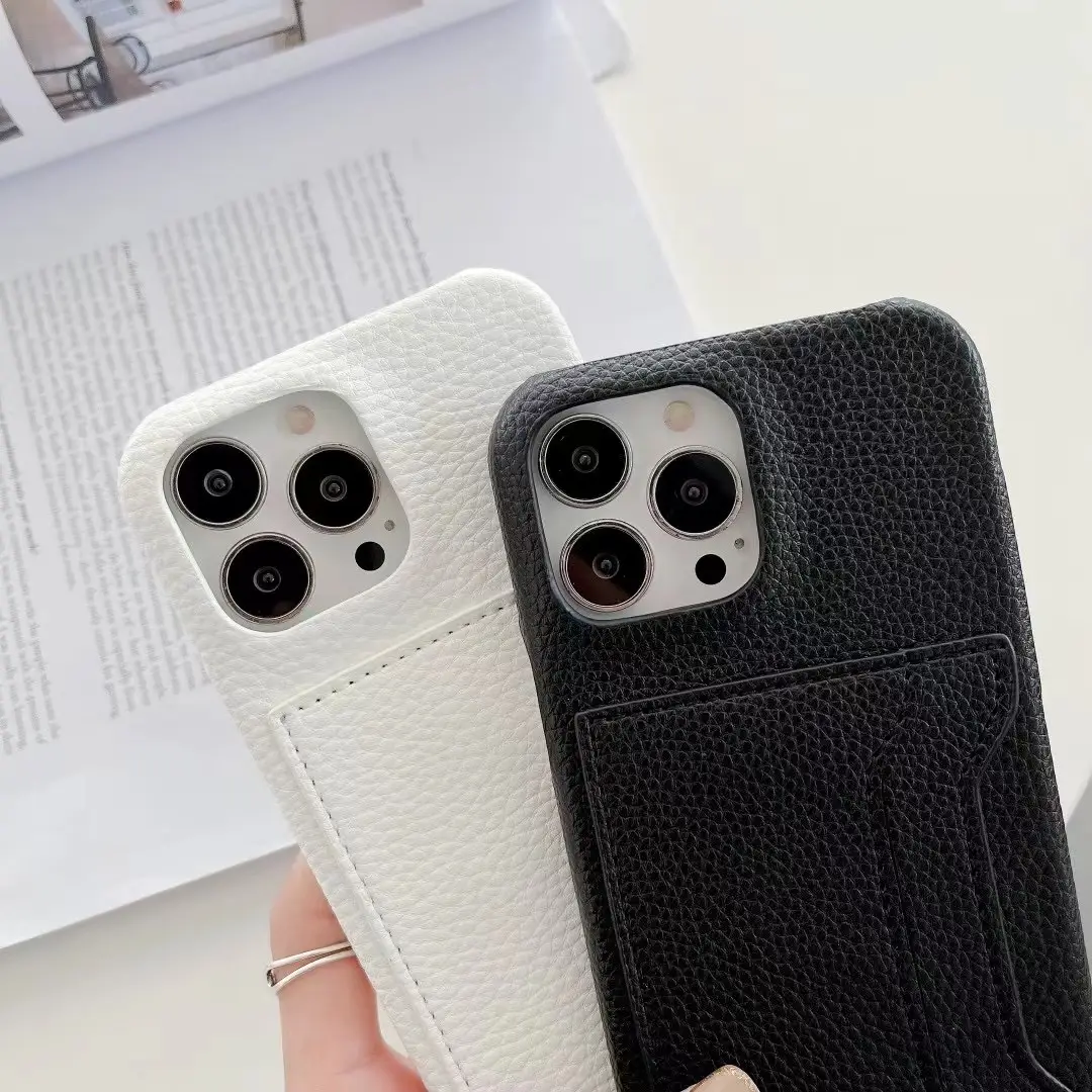 Leather Solid Color Card Phone Case Shatterproof