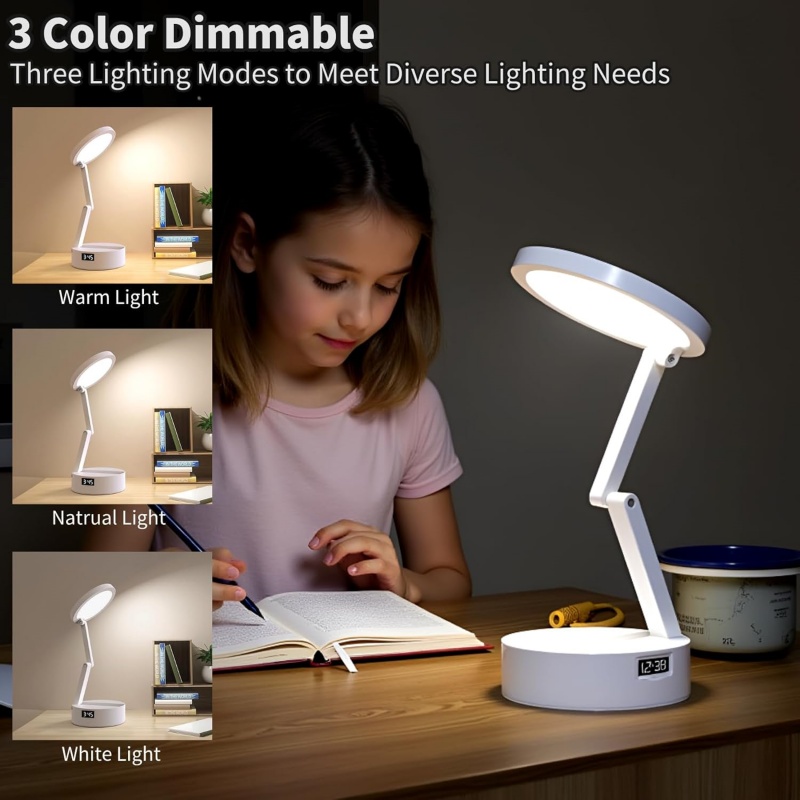 Foldable Book Lamp With LED Clock & Touch Control Night Light For Office, Bedroom, Study
