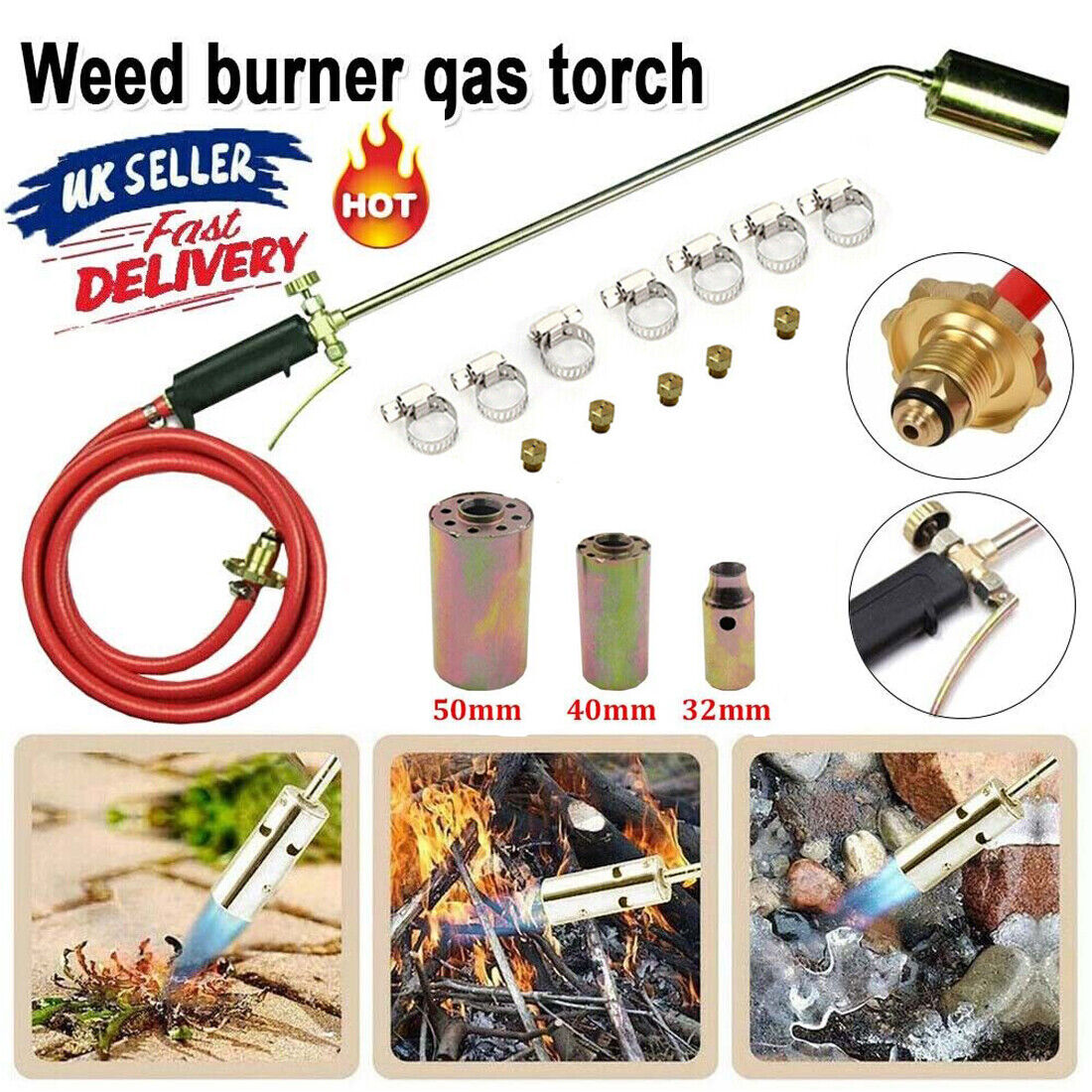 Long Arm Torch Burner Propane Butane Gas Blow Roofers Brazing Set 3 Burner Hose