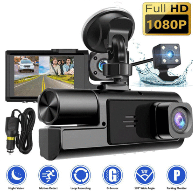 Dash Cam Car HD 1080P Front Rear Inside Dual Lens