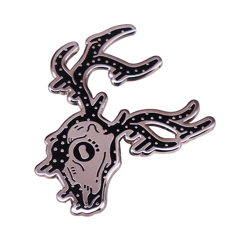 Starry Deer Skull Enamel Pin Ghost Elk Badge Pagan Gothic Jewellery - Black