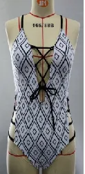 Ladies Fashion Cutout Lace-Up Halter Swimsuit - Photo Color-L