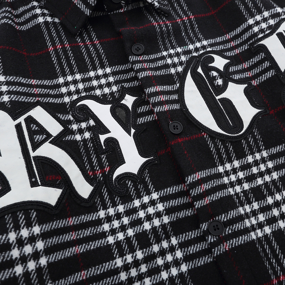 Men's Letter Embroidered Plaid Shirt Long Sleeve