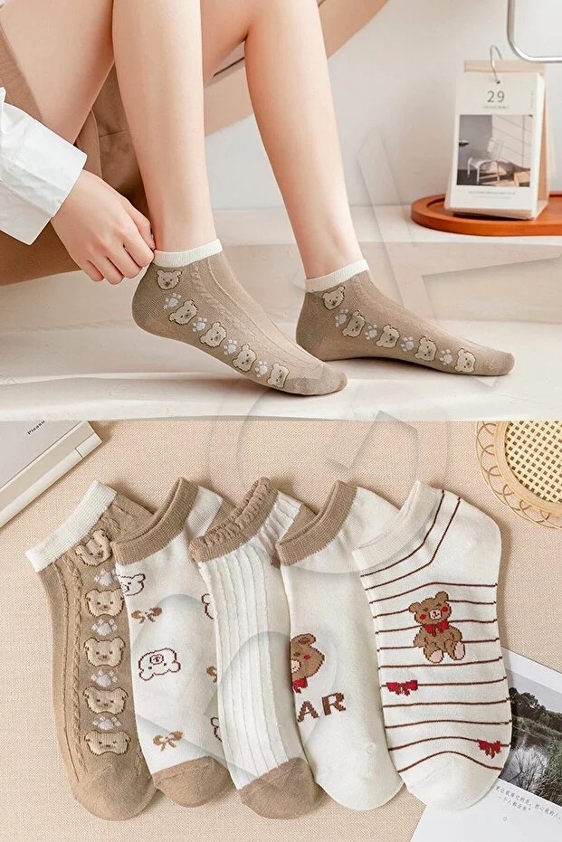 5 Pair Patterned Women Short Socks Soft Comfortable Daily Use