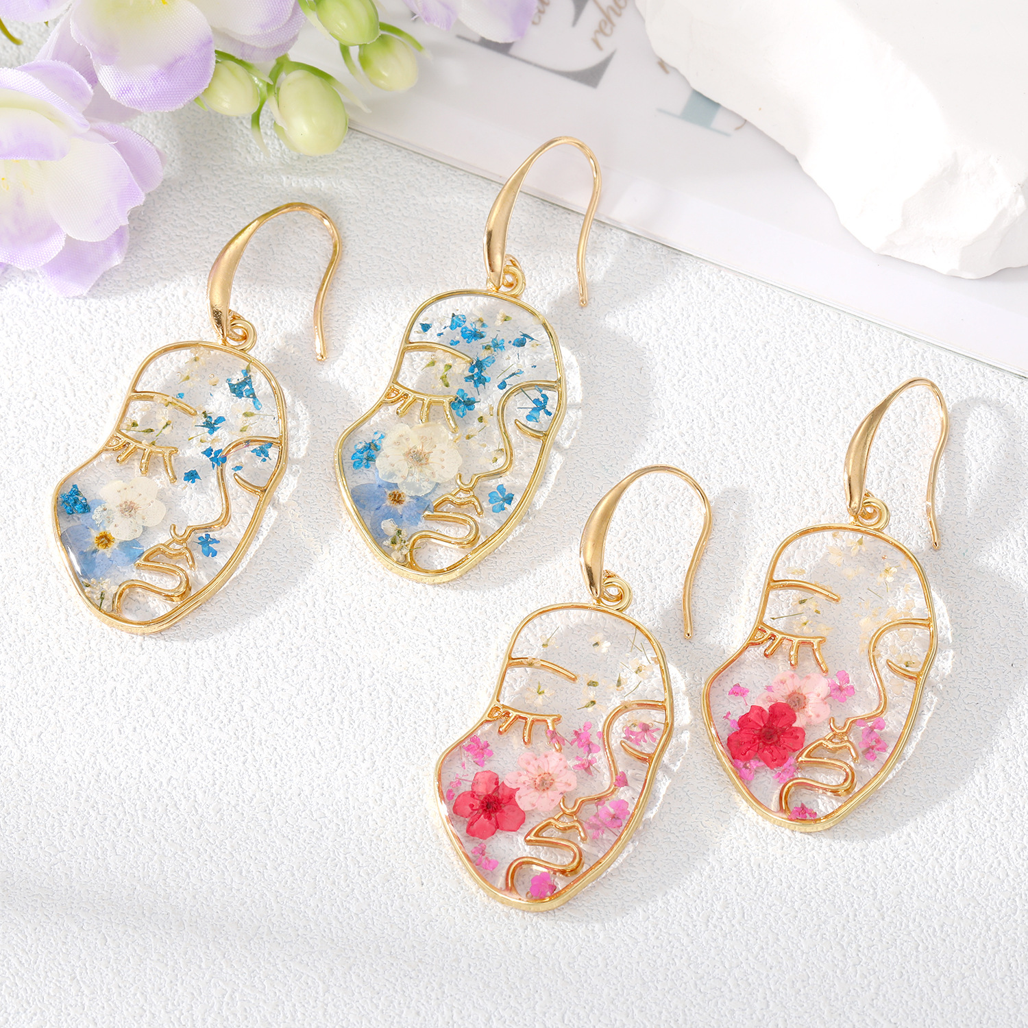 Fashionable Face Dry Flower Earrings Creative Facial Makeup