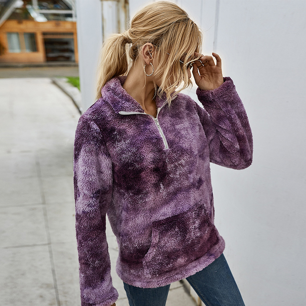 Women's Tie-dye Loose Pullover Plush Top