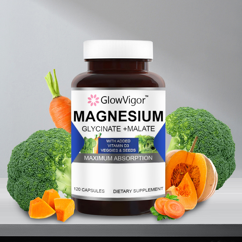 Magnesium Complex with Vitamin D, 120 Capsules. MAX ABSORPTION MAGNESIUM & VITAMIN D3: Our magnesium pills combine 250mg of magnesium Glycinate & Malate, 800 IU of Vitamin D3, and magnesium-rich veggies like spinach in easy-to-swallow capsules. Magnesium 