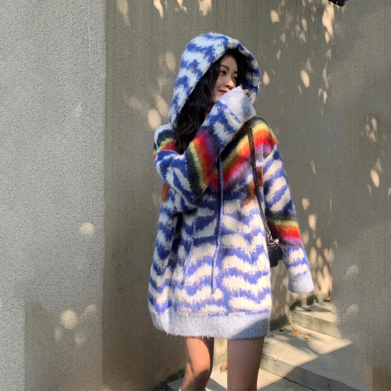 Women's Mid-length High-quality Hooded Mohair Sweater