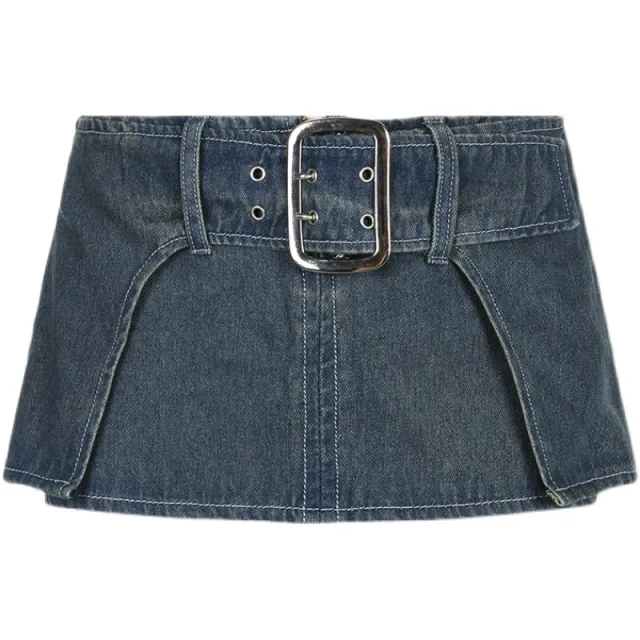 Dark Denim Skirt With Wide Belt Versatile Blue - Shop at LoveMi