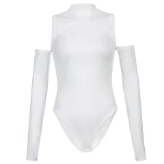 Women's Skinny Long Sleeve Square Neck Bodysuit - White - View 1