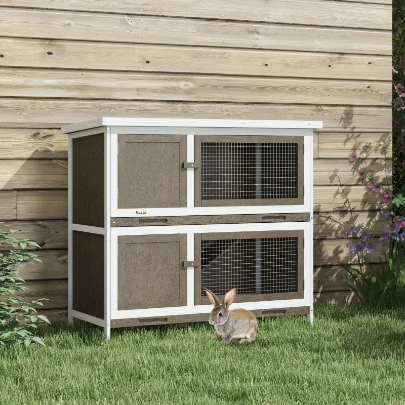 PawHut Wooden Bunny Hutch With Ramp
