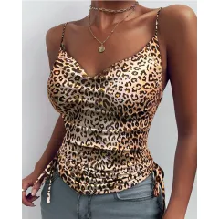 Spaghetti Strap Tops V-neck Camisole Shirts Women Summer Clothes - Leopard - View 1