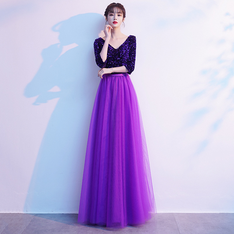 V-Neck Seven-Point Sleeve Evening Dress, picture 5 of 7
